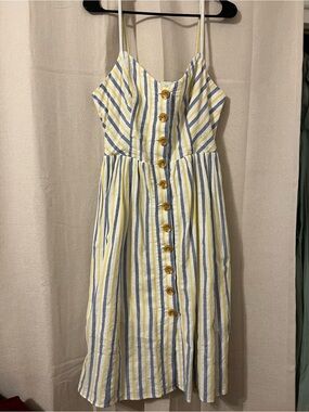 Vince Camuto size 12 Striped Yellow & Blue Button-Front dress